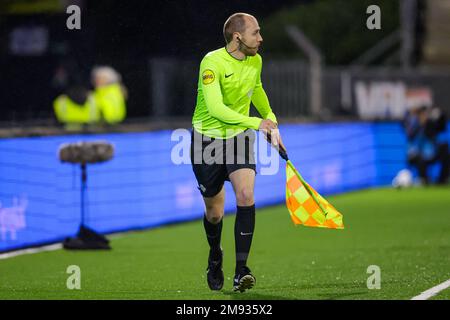 EINDHOVEN, NETHERLANDS - JANUARY 16: assistant referee Kevin Bodde during the Dutch Keukenkampioendivisie match between FC Eindhoven and FC Den Bosch at Jan Louwers stadion on January 16, 2023 in Eindhoven, Netherlands (Photo by Broer van den Boom/Orange Pictures) Stock Photo