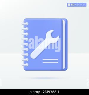 User manual book icon symbol. booklet icon, maintenace manual, instruction book, User's guide for technical or maintenance terms concept. 3D vector is Stock Vector