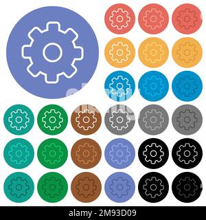 Settings outline multi colored flat icons on round backgrounds. Included white, light and dark icon variations for hover and active status effects, an Stock Vector