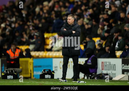 Peterborough United manager Darren Ferguson, taking charge of his first match after returning to the club for a fourth spell, during the Sky Bet League 1 match Port Vale vs Peterborough at Vale Park, Burslem, United Kingdom, 16th January 2023  (Photo by Nick Browning/News Images) Stock Photo