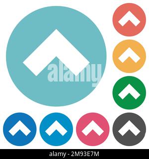 Top angle arrow solid flat white icons on round color backgrounds Stock Vector