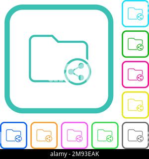 Directory share outline vivid colored flat icons in curved borders on white background Stock Vector