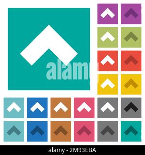 Top angle arrow solid multi colored flat icons on plain square backgrounds. Included white and darker icon variations for hover or active effects. Stock Vector