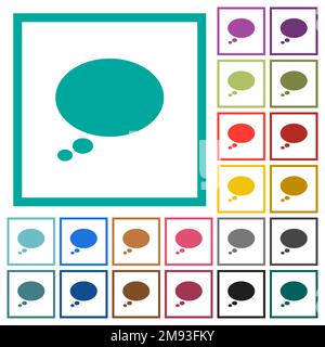 Single oval thought bubble solid flat color icons with quadrant frames on white background Stock Vector