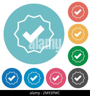 Verified sticker outline flat white icons on round color backgrounds Stock Vector