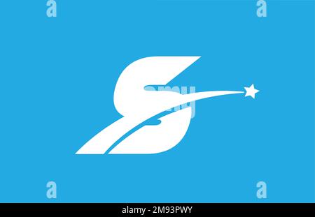 S white alphabet letter logo icon with star. Creative design for company or business on blue background Stock Vector