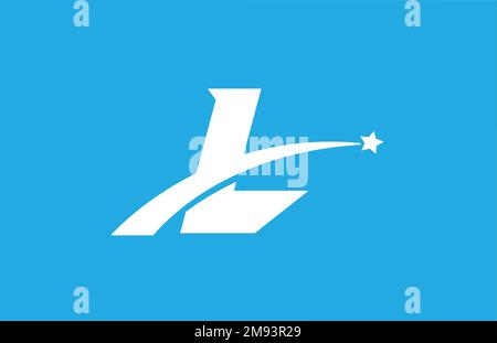 L white alphabet letter logo icon with star. Creative design for company or business on blue background Stock Vector