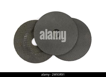 wheels for hand circular saw isolated on white background. Cutting discs for angle grinder isolated on white background Stock Photo