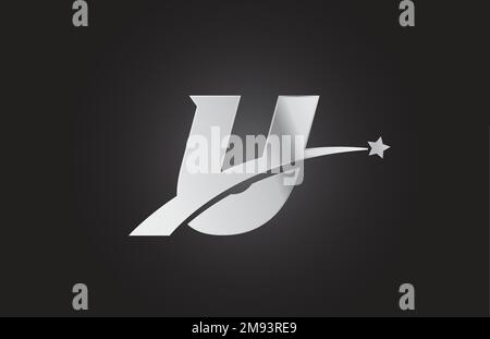 silver metal U alphabet letter logo icon with star. Creative design for company or business Stock Vector