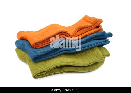 Warm woolen socks isolated on white background. Stock Photo