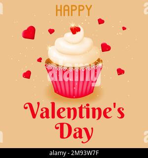 Valentine's Day card with cupcake and heart. Vector illustration. Stock Vector