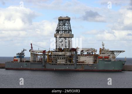 The 57,000 ton drill ship Ensco DS-8 moored at Las Palmas, Grand Canaria, Spain. Stock Photo