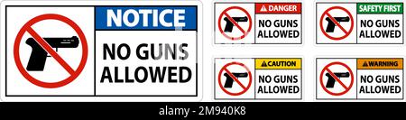 No Gun Rules Sign, Notice No Guns Allowed Stock Vector