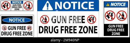 Notice Sign Gun Free Drug Free Zone Stock Vector