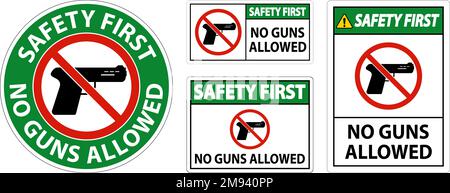 No Gun Rules Sign, Safety First No Guns Allowed Stock Vector