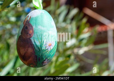 Easter Eggs on the trees. Traditional bulgarian national decoration for Easter. High quality photo Stock Photo