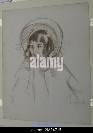 Young Girl with Bonnet Mary Cassatt (American, 1844-1926). , ca. 1904. Lithograph in bistre on laid paper, 58 x 19 in. (147.3 x 48.3 cm).   American Art ca. 1904 Stock Photo