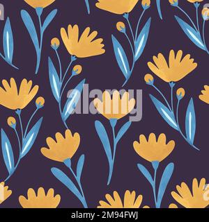 Seamless pattern with cute doodle pastel flowers. Vector illustration Stock Vector