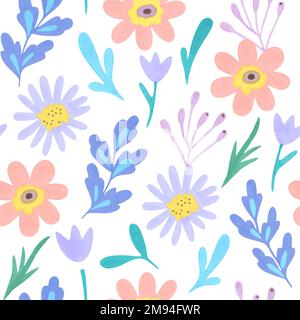 Seamless pattern with cute doodle pastel flowers. Vector illustration Stock Vector