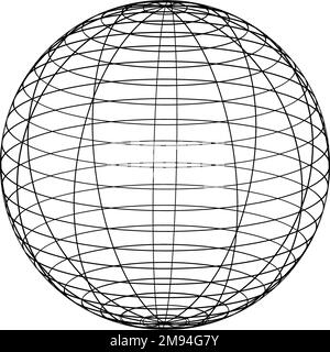 Wireframe sphere. Globe grid frame element. Geometric round net. Outline graphic design element. Stock Vector