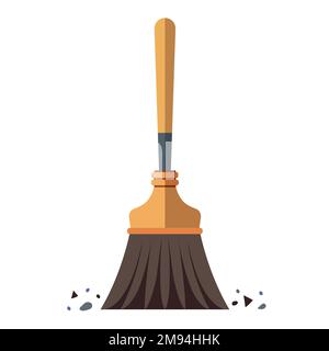 broom for cleaning garbage in the house and on the street. flat vector illustration. Stock Vector