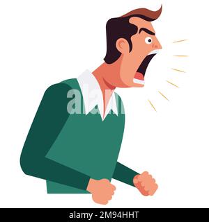 a man in a rage yells at other people. flat vector illustration. Stock Vector