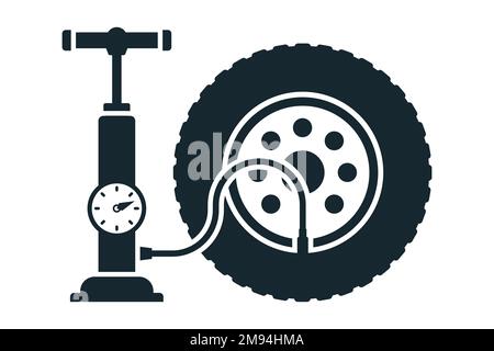 black icon inflate a car tire. flat vector illustration. Stock Vector