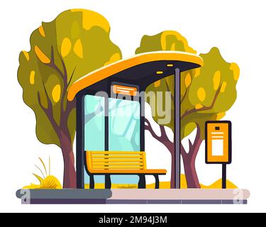 modern bus stop on the city street. waiting for the bus. flat vector illustration. Stock Vector
