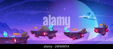 Arcade game level platforms floating in outer space. Vector cartoon ...