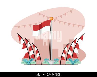Illustration Flat Design of Indonesian Flag Ceremony - flat design vector illustration Stock Vector
