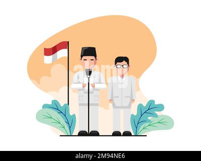 Illustration Flat design of The Proclaimer with Indonesian flag - flat design vector illustration Stock Vector