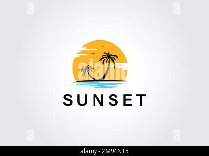 Sunset, Summer beach logo Design template Stock Vector