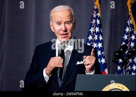 January 16, 2023, Washington, District of Columbia, USA: President JOE BIDEN speaking at the National Action Network (NAN)'s Martin Luther King, Jr. Day Breakfast at the The Mayflower Hotel on Monday. (Credit Image: © Michael Brochstein/ZUMA Press Wire) EDITORIAL USAGE ONLY! Not for Commercial USAGE! Credit: ZUMA Press, Inc./Alamy Live News Stock Photo