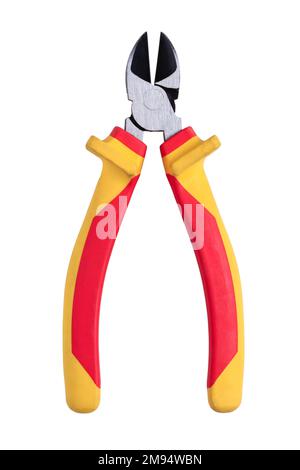 Hand tool. Wire cutters with dielectric handles isolated on white background Stock Photo