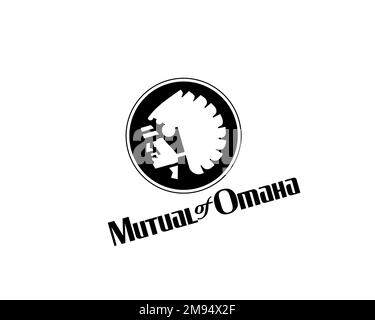 Mutual of Omaha, Rotated Logo, White Background Stock Photo