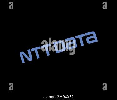 NTT Data, rotated logo, black background Stock Photo