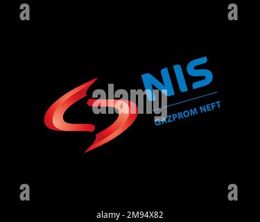 Naftna Industrija Srbije, rotated logo, black background Stock Photo