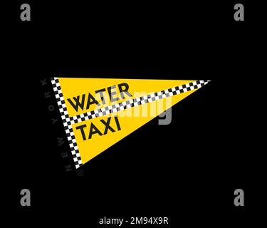 New York Water Taxi, Rotated Logo, Black Background Stock Photo