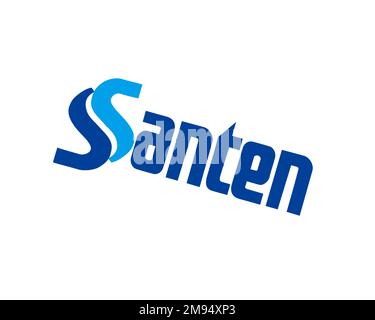 Santen Pharmaceutical, rotated logo, white background B Stock Photo