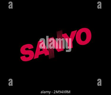 Sanyo, rotated logo, black background Stock Photo