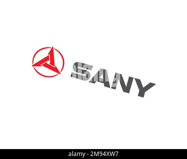 Sany, rotated logo, white background B Stock Photo