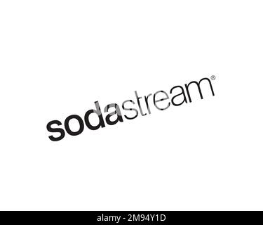 SodaStream, rotated logo, white background Stock Photo