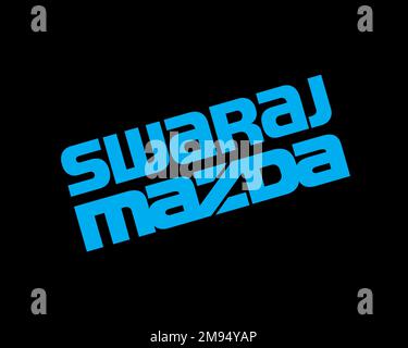 Swaraj Mazda, Rotated Logo, Black Background Stock Photo