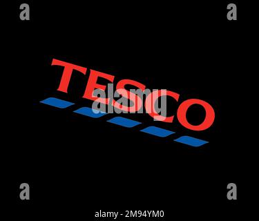 Tesco International operations, rotated logo, black background B Stock Photo