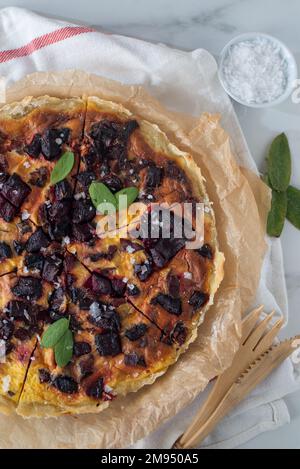 Fresh homemade tart with feta cheese and beetroot Stock Photo