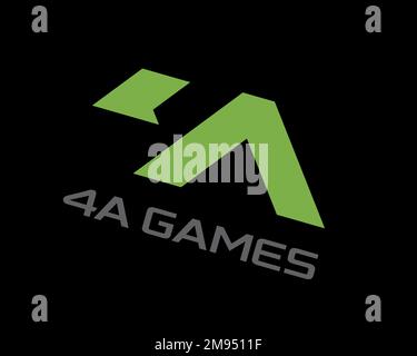 4A Games, rotated logo, black background B Stock Photo