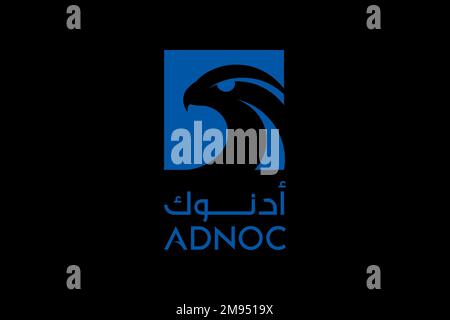 Abu Dhabi National Oil Company, Logo, Black Background Stock Photo