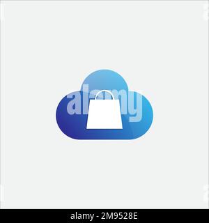 Modern startup logo, illustration of rocket, cloud and shopping. Stock Vector