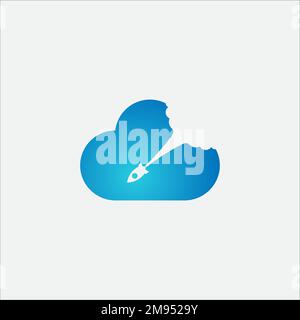 Modern startup logo, illustration of rocket, cloud and shopping. Stock Vector