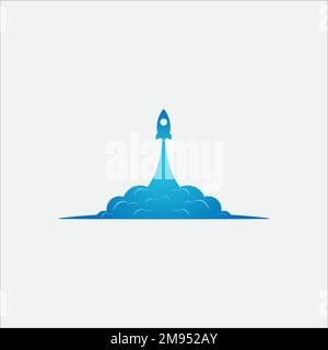 Modern startup logo, illustration of rocket, cloud and shopping. Stock Vector